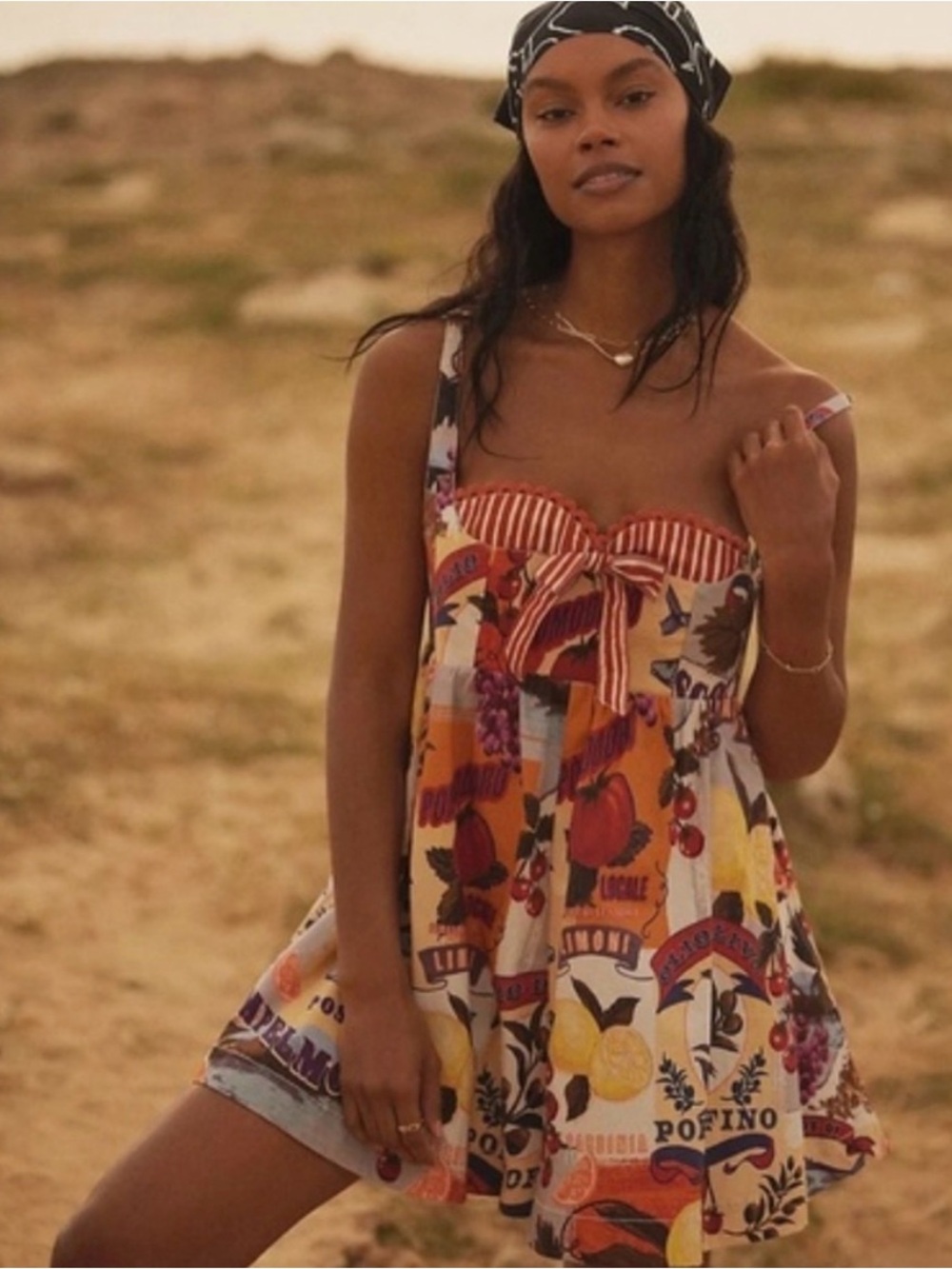 Mauve Multicolor Fruit-Print Tie-Front Romper